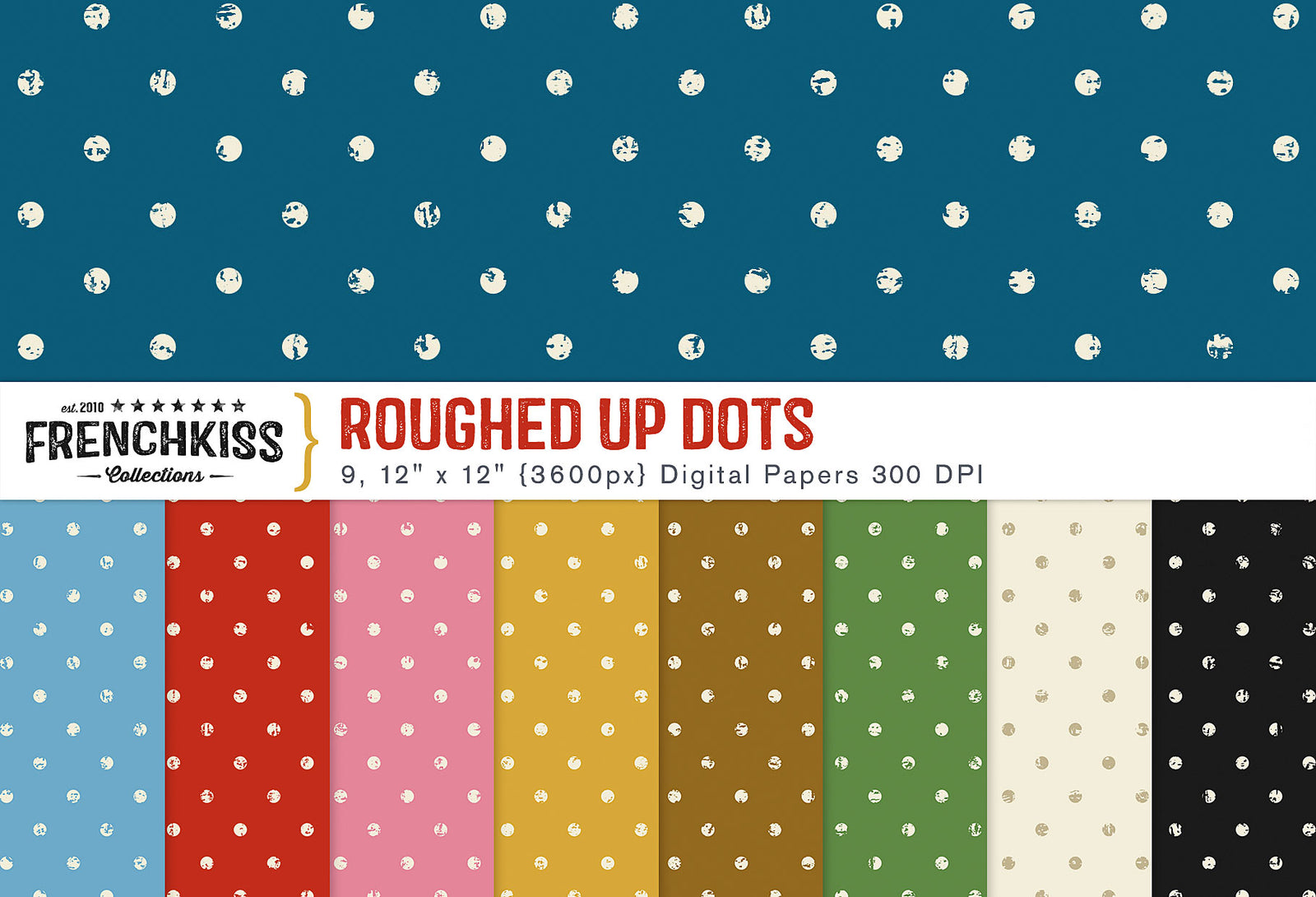 Roughed Up Dots Digital Papers. A classic polka dot pattern with a twist.