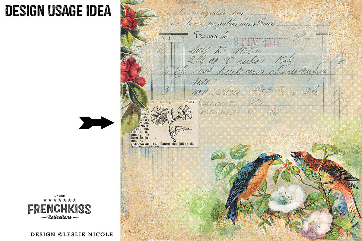 Design usage example using the 1882 vintage French dictionary papers.