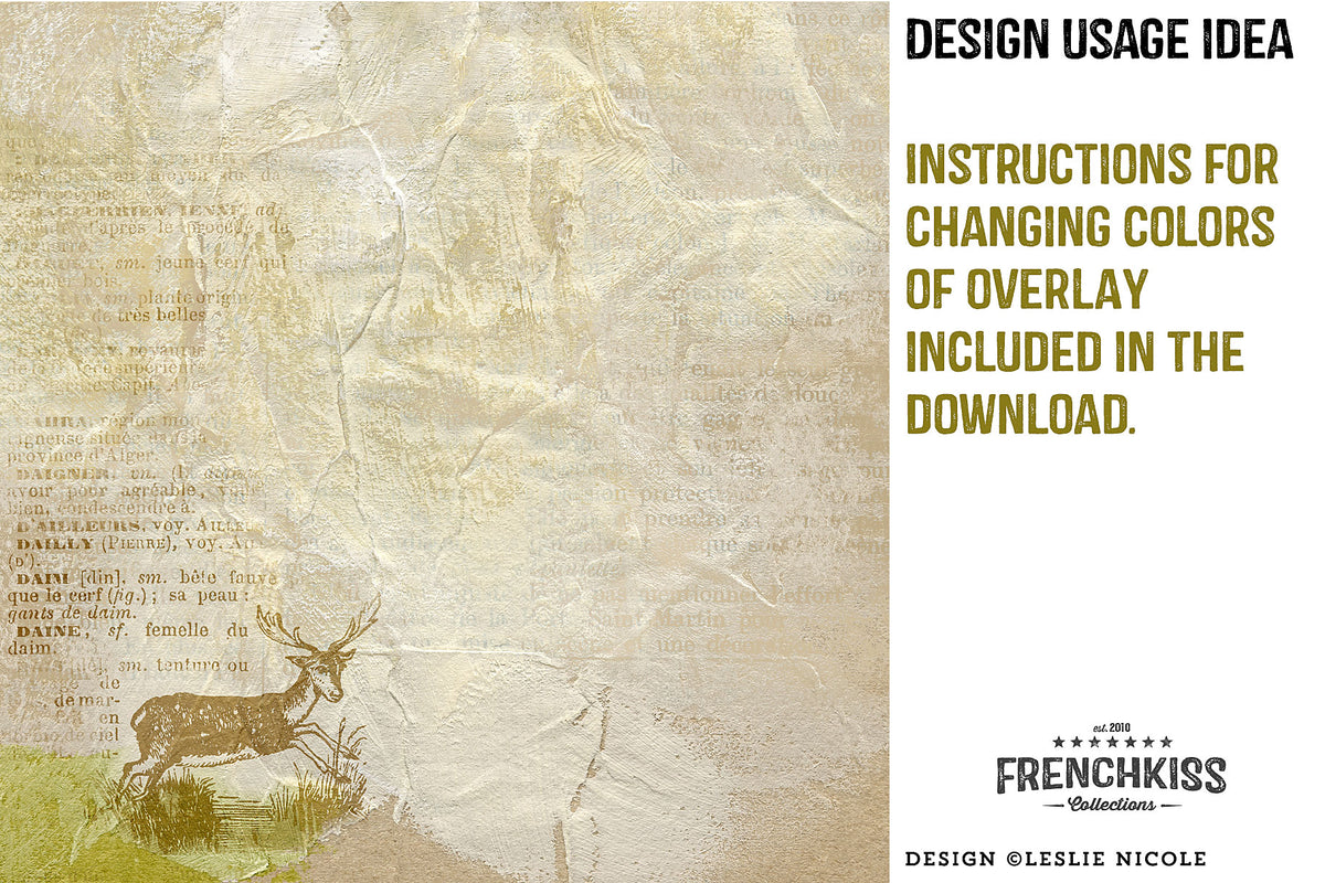 Design usage example using the 1882 vintage French dictionary overlays.