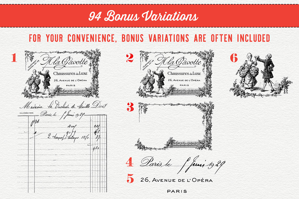 The Essential Vintage French Graphics Collection has bonus versions of graphics for your convenience.