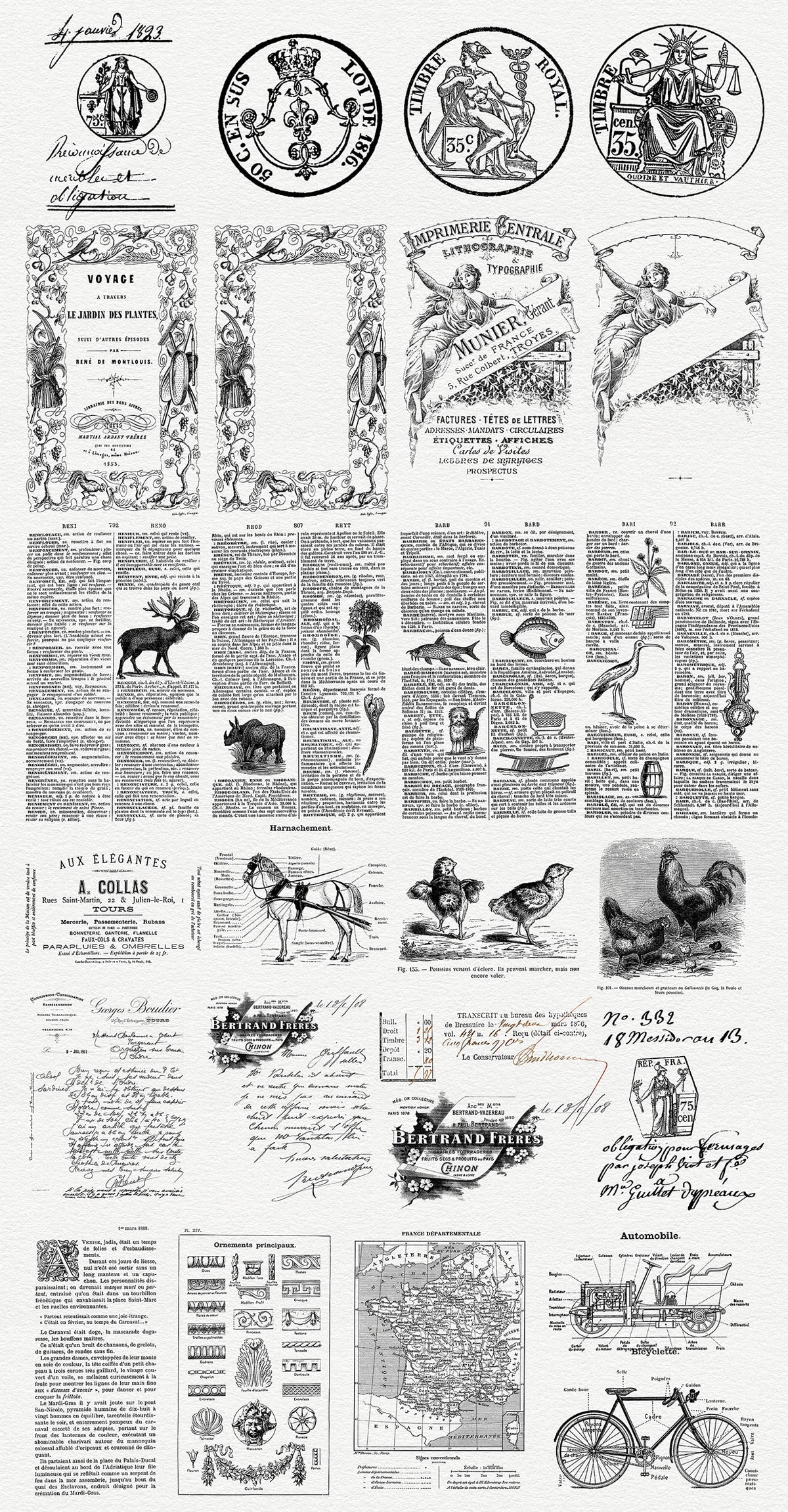 French ephemera digital overlays from The Essential Vintage French Graphics Collection, part 2.