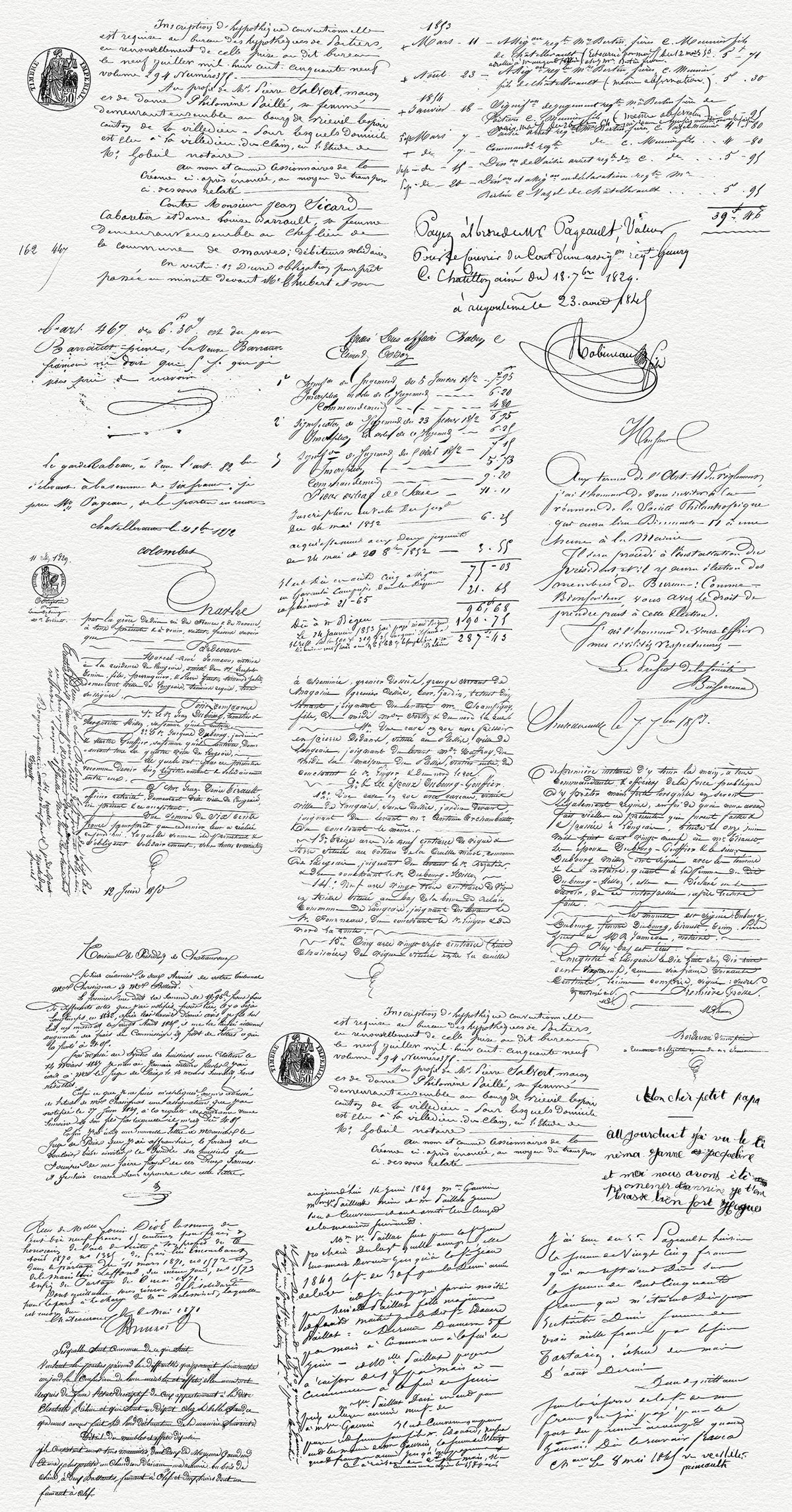 Vintage French script digital overlays from The Essential Vintage French Graphics Collection part 2.
