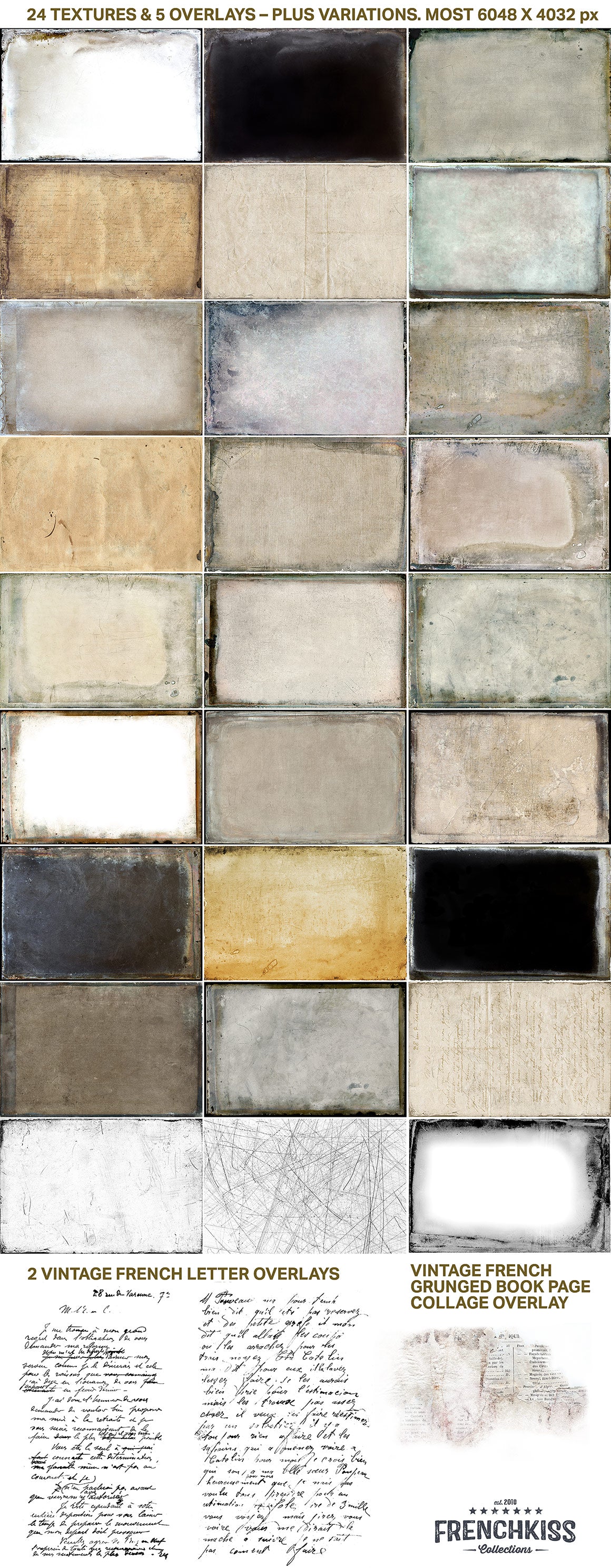 24 hi-res grunge textures and 5 overlays from glass negatives.