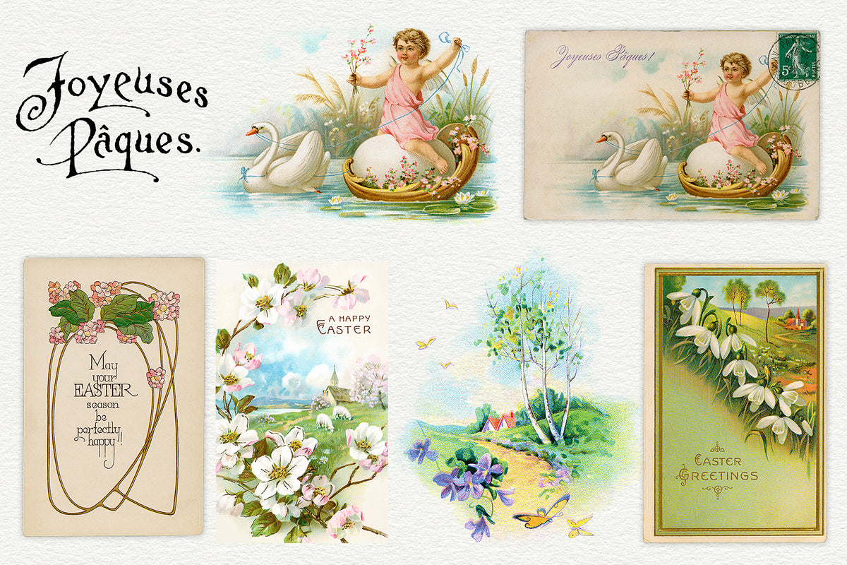 Vintage Easter illustration digital graphics from postcards.