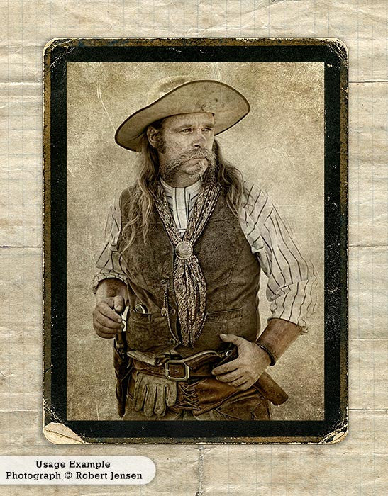 Western gun slinger portrait using the digital Vintage Grunge Frames.