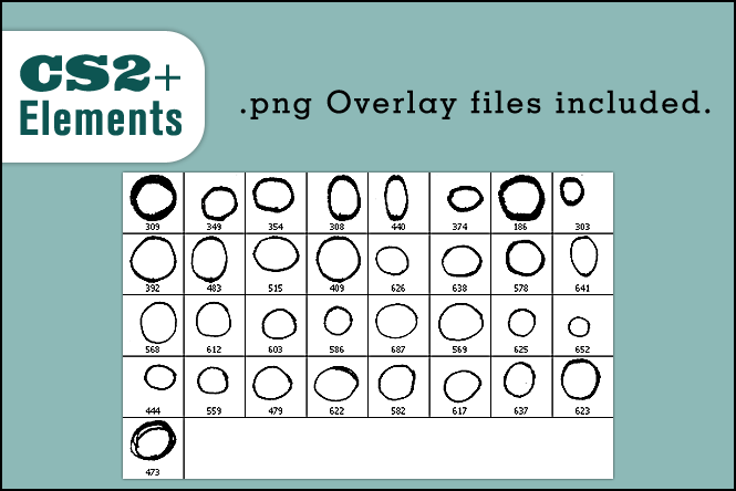 Graphic showing the brush set in Photoshop. Little inked hand-drawn playful circles.